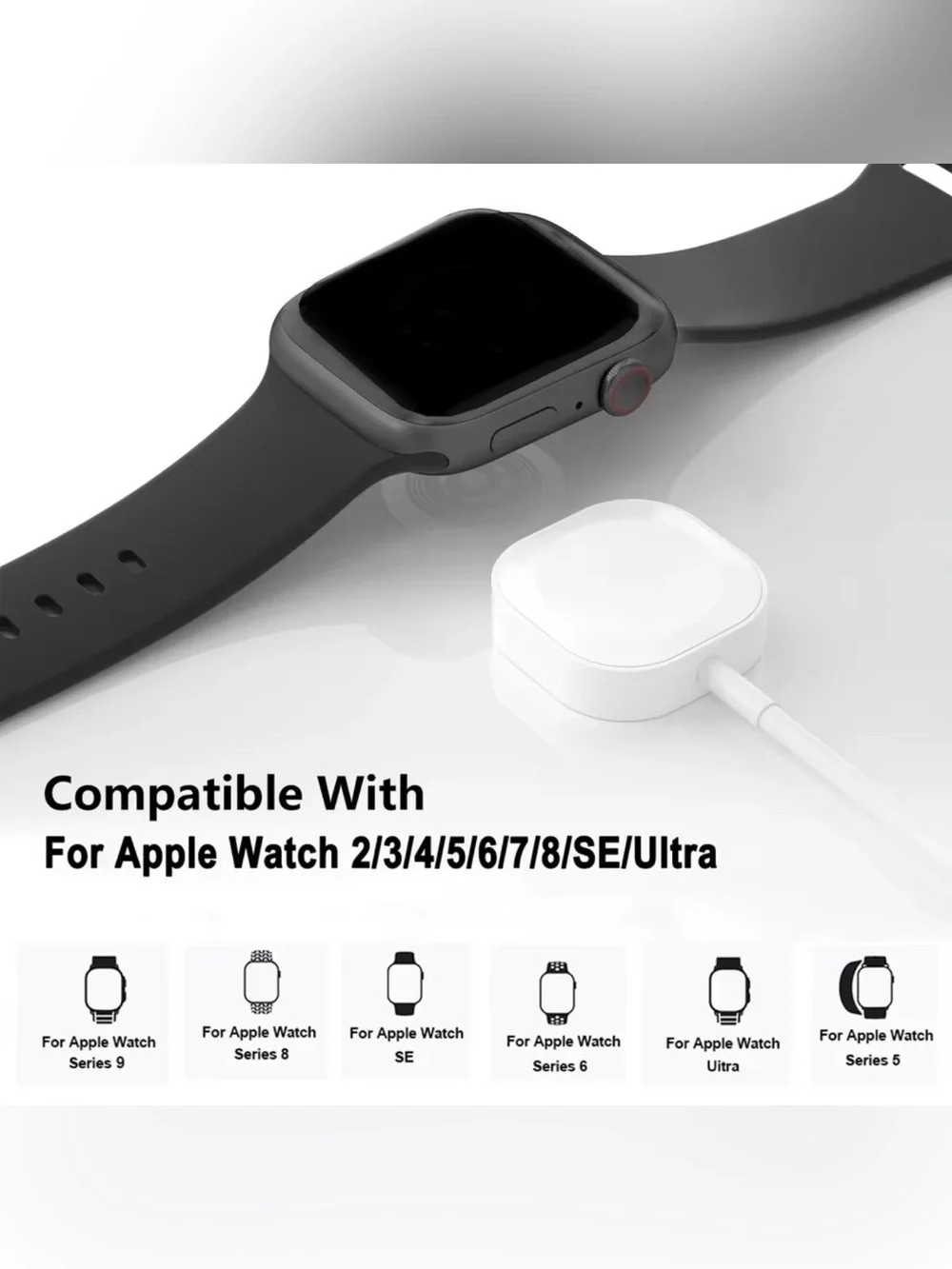 Apple Black Smartwatch with White Magnetic Charger